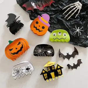 Cellulose Acetate Funny Halloween Hair Claw Clip All Saints' Day Large Size Orange Pumpkin Hair Claws Clips Accessories