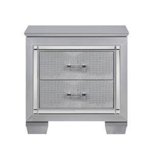 DB Glamourous Silver Table de chevet 2x Tiroirs à queue d'aronde Faux Alligator Avants en relief Meubles de chambre modernes pour appartement 1pc - Product Image 1