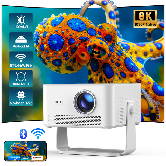HY450 Max Projector Auto Focus 1080p Native 900 ANSI Smart Built-in Speakers HIFI Stereo WiFi6 & for 5.0 Portable