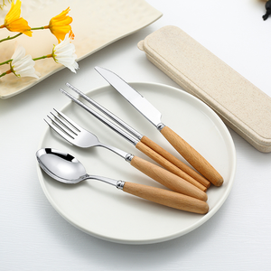 Juego de Cubiertos de acero inoxidable con mango de madera, tenedor/cuchara/cuchillo/<span class=keywords><strong>palillos</strong></span> - Product Image 1
