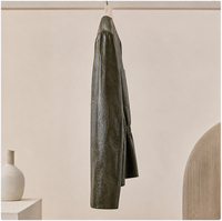 Veste en cuir d'agneau à col rond et boutons pression pour femme, manteau en cuir véritable à taille élastiquée