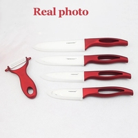 FINDKING cadeaux de beauté zircone bon manche rouge couteau à fruits en céramique ensemble de cuisine 3 "4" 5 "6" pouces + éplucheur + couvertures