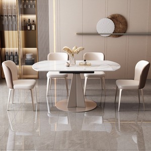 Ánh sáng sang trọng sáng Rock Board tấm Dinning bảng thiết lập cho 6 nhà hàng khách sạn gấp vuông tròn Rose Gold cơ sở bàn ăn - Product Image 4