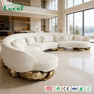 Sofá Seccional Curvo Grande de Lujo, Sofá de Tela en Forma de C de Diseño Moderno con Base de Latón Dorado, Muebles Artísticos para Grand Villa - Product Image 1