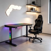Escritorio para Juegos RGB de Fibra de Carbono, Mesa para Computadora con Dos Monitores y Caja de Gestión de Cables