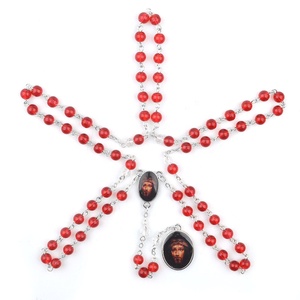 귀중한 혈액 예수님의 특별한 묵주 크리스탈 6mm 빨간색 유리 구슬 가톨릭 십자가 목걸이 - Product Image 5