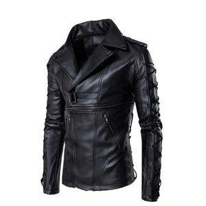 แจ็คเก็ตหนังผู้ชายคอตั้งแบบซิป ผลิตจากโพลีเอสเตอร์ผสมผ้าฝ้าย แฟชั่นฤดูใบไม้ร่วง ทรงเข้ารูป มีไซส์พลัส แจ็คเก็ตสไตล์นักขี่มอเตอร์ไซค์ - Product Image 6