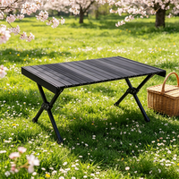 Table de camping pliable moderne en alliage d'aluminium, ultra-légère, finition grain de bois, pour pique-nique et mobilier d'extérieur