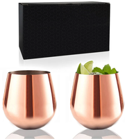 560ml Lebensmittelechter 304 Edelstahl Kupfer Stiellos Weintumbler Becher Set 2 Langlebige Umweltfreundliche Luxus Moscow Mule Tassen für Zuhause
