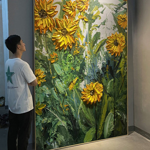 Sunflower Oil Painting Hand Painted Impressionism Style Modern Living Room Sofa Background Wall Art Decor - Product Image 3