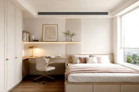 Meubles de chambre à coucher modernes et peu encombrants de style Japandi, armoire intégrée, lit tatami, bureau d'étude, système de placard personnalisé intégré