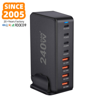 240W 8-Port GaN Şarj Cihazı QC3.0 PD Hızlı Şarj İstasyonu Kamera/Telefon/Tablet Seyahat Masaüstü Adaptörü ABD AB İngiltere Avustralya