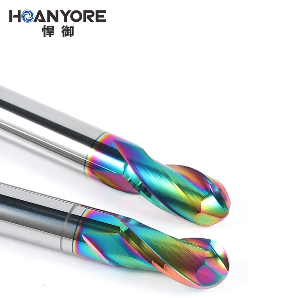 Hoanyore Op Maat Gecoat 1.0X3X4X50 Carbide Eindfrees Kleurrijk Rond Cnc-Gereedschap Met Oem-Ondersteuning Wolfraamcarbide Frees