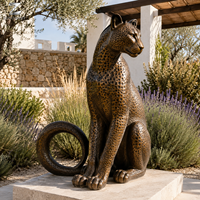 Escultura de Leopardo de Bronce de Tamaño Real, Artesanía en Metal, Estatua de Pantera Resistente para Decoración Comercial de Hoteles, Villas y Jardines