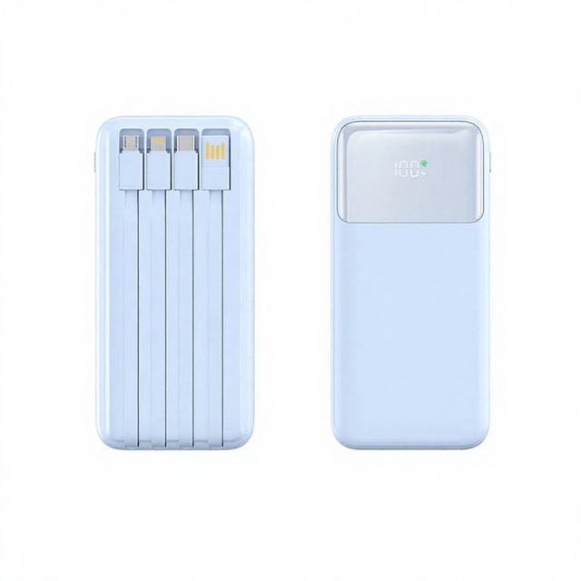 10000mAh Portable Power Bank 22.5W Fast Charging Battery Pack Built-in Cable Smart Digital Display for Travel