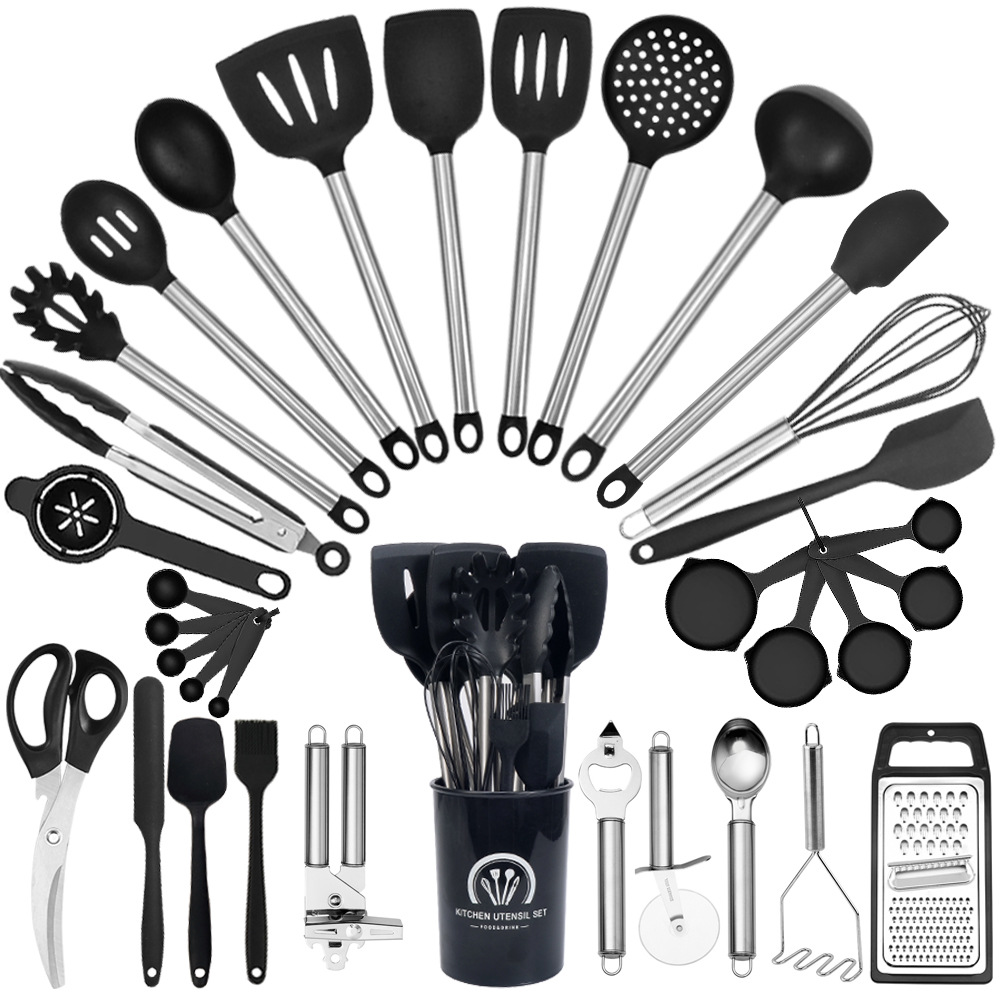 Wholesale 34 Pcs Heat Resistant Silicone Kitchenware Non-Stick Cooking Spoon Shovel Silicone Kitchen Accessories Cooking Tools
