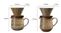 Ensemble cafetière et serveur en céramique rustique fait main MSH, poterie vintage, infuseur manuel avec couvercle en bois, idéal pour un cadeau