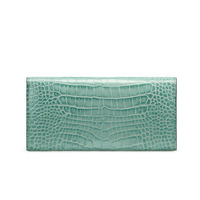 Dompet Panjang Motif Kulit Buaya Klasik Multifungsi RFID Nylon Kulit Asli Kancing Penutup Tempat Kartu dan Uang Tunai