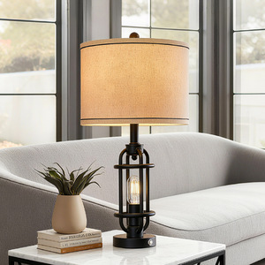 Modern Table Lamp With Touch Control E26 LED Beige Shade <b>Iron</b> Body For Bedroom Desk Lighting - Product Image 1