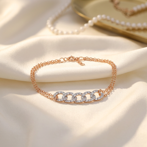 Bracelet chaîne pavé cubain à maillons gourmette – Double rangée de diamants de laboratoire VVS DEF CVD en or rose massif 10K 14K 18K - Product Image 1
