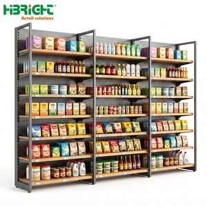 Highbright Steel <b>Wood</b> Supermarket <b>Shelving</b> Perforated Back Panel Retail Display Rack for Supermarket and Grocery - Product Image 2