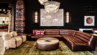 Ensemble de canapés Chesterfield en cuir brun de style antique, 5 à 7 places, cuir véritable et bois, pour hôtel, salon, canapé sectionnel