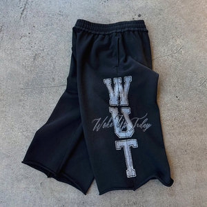 Manufacturer Custom Distressed Knee Length Cotton <b>3</b>/<b>4</b> Sweat <b>Shorts</b> Printed Capris Sweatpants Leopard Print Black Baggy <b>Shorts</b> - Product Image 3