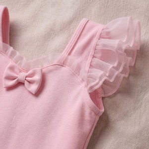 Justaucorps de ballet rose pour filles, robe de danse tutu avec volants aux épaules et nœud, tenue de scène pour performance - Product Image 5