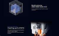 QIDI Max4 Printer 3D Kombo, suhu kepala 390*390*340mm Volume bangun 800mm/s kecepatan tinggi 370 ℃
