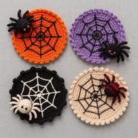 Sous-verre en crochet 3D araignée mignon, fait main, motif toile d'araignée, pour fête d'Halloween, décoration de table, cadeau d'automne, support de tasse