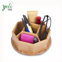 Organisateur de stylos en bambou à double rotation, pour la maison et le bureau, rangement de papeterie, cadeau de Noël, support pour marqueurs et crayons de bureau