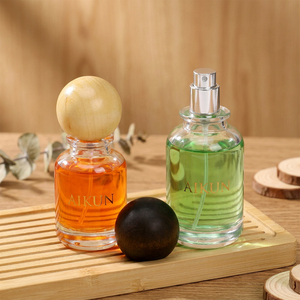Aikun 50 ml Round Glass Perfume Set With Wood Ball Cap Water Transfer Logo Beige Drawer <b>Box</b> Custom Scents Small Batch <b>Gifts</b> - Product Image 4