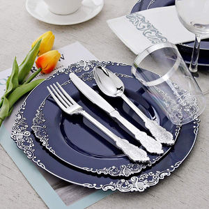 Unbreakable <strong>Plastic</strong> Dinnerware <strong>Set</strong> Navy Blue Wedding <strong>Plastic</strong> Plate <strong>Set</strong> Party Decorations Plates Dinnerware <strong>Set</strong> - Product Image 6