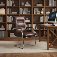 Chaise de bureau exécutive contemporaine confortable en cuir à dossier mi-haut avec structure métallique, design ergonomique pour salles de réunion et ordinateurs