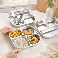 Boîte à lunch carrée en acier inoxydable 304 durable, plateau alimentaire pour micro-ondes, assiette compartimentée pour enfants avec couvercle pour la rentrée scolaire