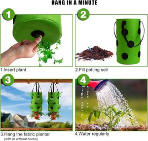Lot de 2 sacs de plantation suspendus vert pour tomates et herbes, sacs de plantation durables en tissu aéré pour fraises, à suspendre en extérieur - Product Image 3