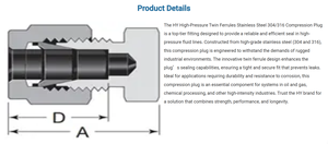 <span class=keywords><strong>Bouchon</strong></span> de compression haute pression à double ferrule en <span class=keywords><strong>acier</strong></span> inoxydable 304 316 - Product Image 3