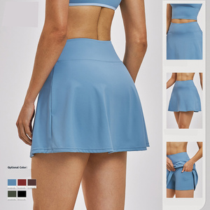 <span class=keywords><strong>Jupe</strong></span> de sport unie pour femme avec short intégré, personnalisable OEM, pour yoga, course, golf, tennis, entraînement estival et fitness - Product Image 2