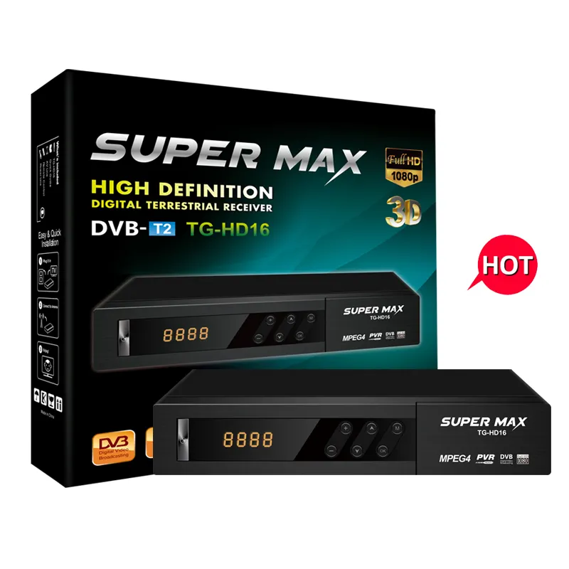 SUPER MAX TG-HD16 dvb t2 디지털 TV 수신기 dvb-t2 자동차 튜너 mpeg2/mpeg4 hd 자동차 DVD 뜨거운 세트 박스 상단