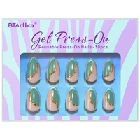 Ongles artificiels en amande faits main, design de marque privée, faux ongles avec ligne dorée, luxe, gels souples à presser