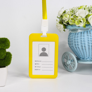 Porte-badge d'identification professionnel en plastique rigide coloré, simple face, avec cordon, pour personnel et école - Product Image 2