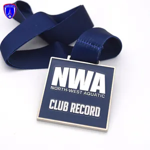 Promotional square shape soft enamel metal medal NWA north-west aquatic club record medals for sports