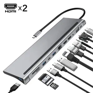 12 ב 1 USB C הכפול HDMI תחנת עגינה רכזת עבור MacBook Pro, iPad פרו ועוד