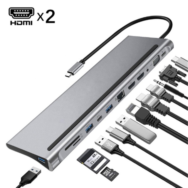 12 in 1 USB C Dual HDMI Docking Station Hub for MacBook Pro, iPad Pro and More