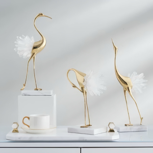 Décoration moderne pour salon et hôtel, en forme de grue blanche, en marbre de cuivre et cristal <span class=keywords><strong>bleu</strong></span> naturel, très vendue - Product Image 1