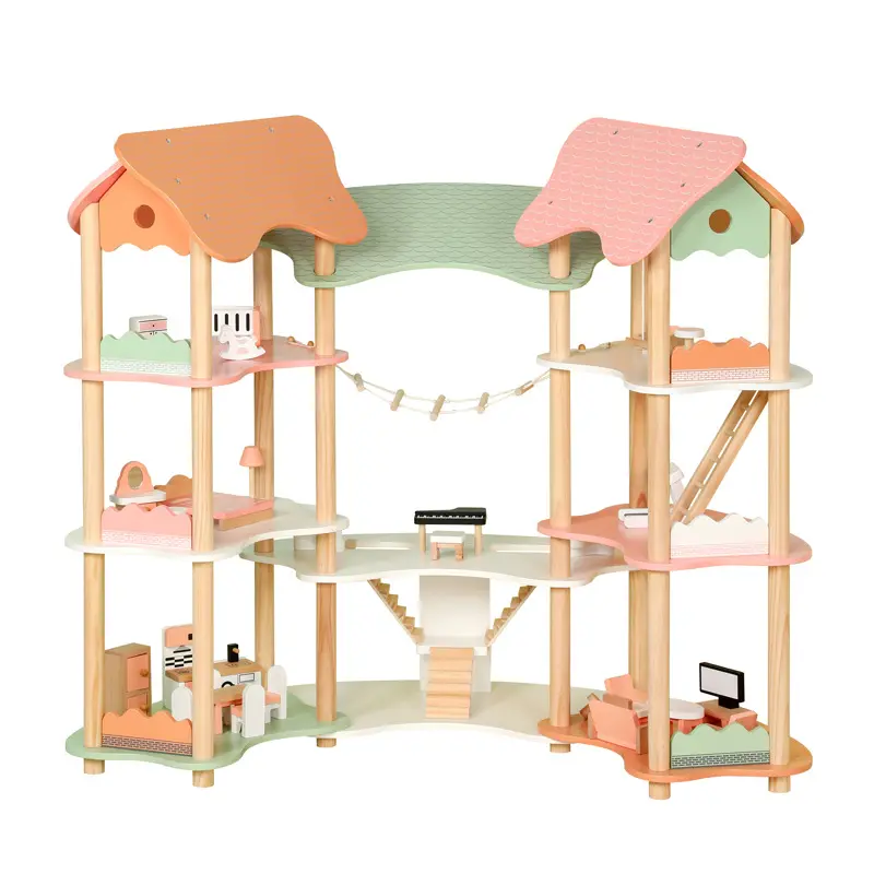 Mainan furnitur kayu kustom untuk mainan bayi kerajinan kayu anak-anak miniatur DIY rumah boneka kayu