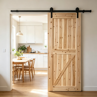Simple Structure Solid Fir Wood Barn Door Sliding Partition Door for Studio and Office Room Separation