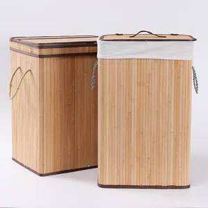 Durable Bamboo Storage Basket Box With Dirty Laundry Bag For Hotel Storage Dirty Clothes