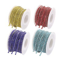 Chaîne de strass thermocollants 3MM en gros d'usine, garniture de strass en tube rond, fil de coton perlé pour embellissement de robes et de chaussures