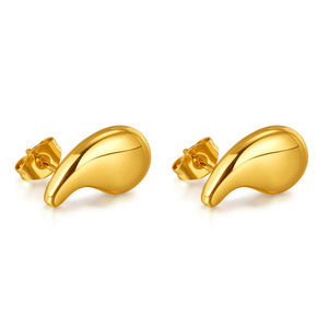 Pendientes de gota de tetina minimalista para mujer, pendientes de tuerca de gota de agua de lágrima de acero inoxidable chapados en oro de 18 quilates - Product Image 1